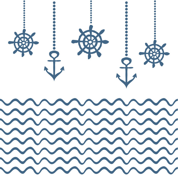 Blue and white nautical template - Vector, afbeelding