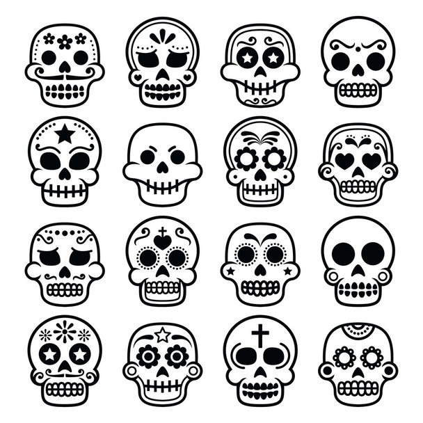 Halloween, Mexican sugar skull, Dia de los Muertos - cartoon icons - Wektor, obraz