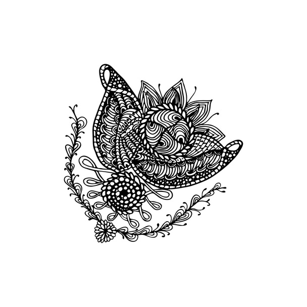 Doodle Style Illustration with Floral Elements in Black Color - Vector, afbeelding
