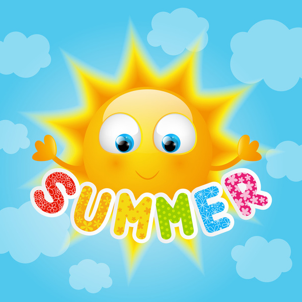 Dibujos animados Sol con mensaje de verano
 - Vector, imagen