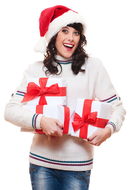 Amazed happy woman in santa hat - Photo, Image