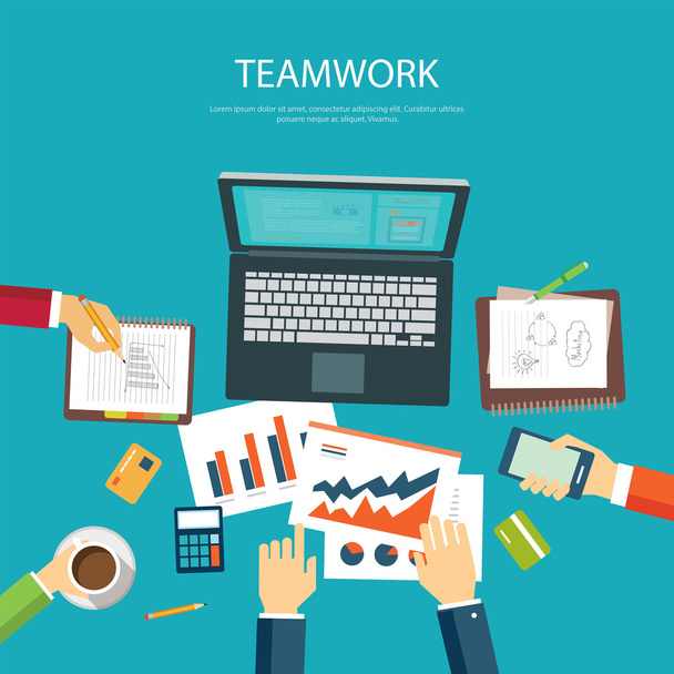 business teamwork concept flat design template - Vector, Image