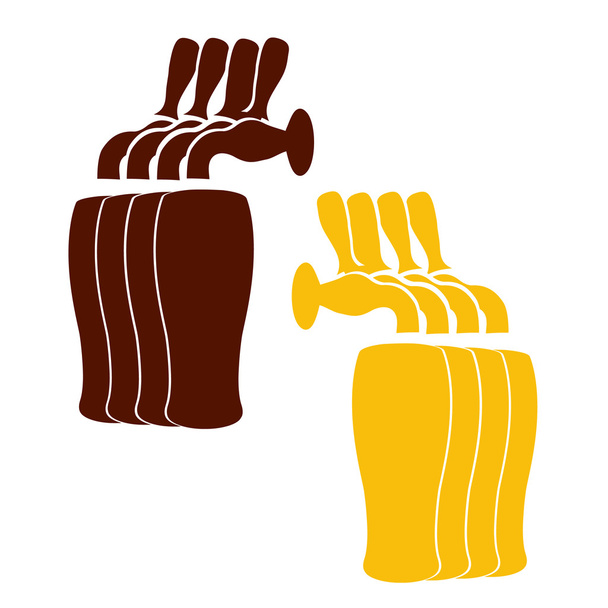 Vector silhouette beer faucets with glasses in colors - Vektor, obrázek