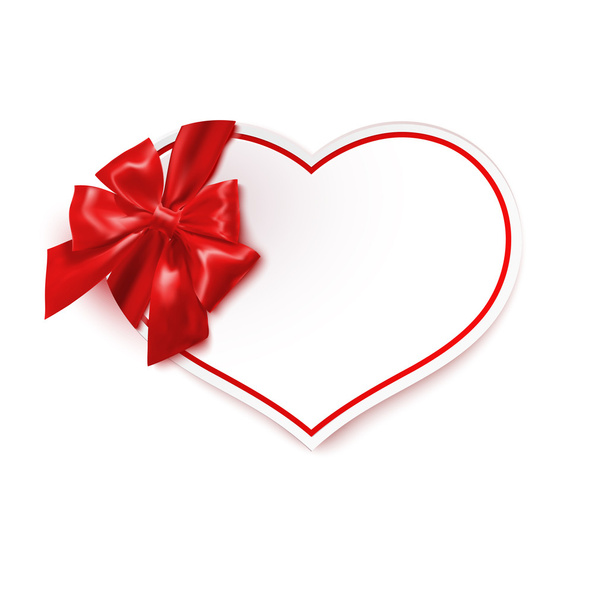 Romantic card with a heart of red satin bow - Vector, Imagen