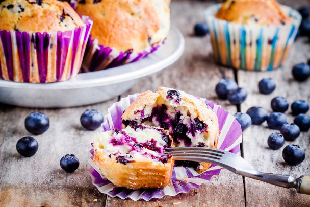 homemade muffins with blueberries closeup - Photo, Image