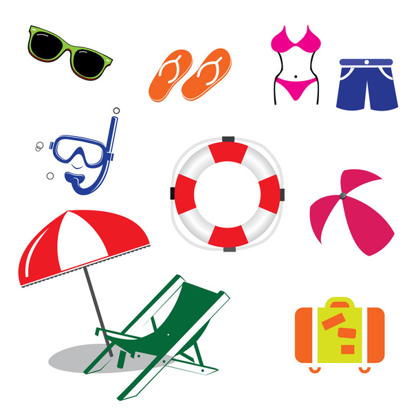 Summer Icons with White Background vector - Vektor, kép