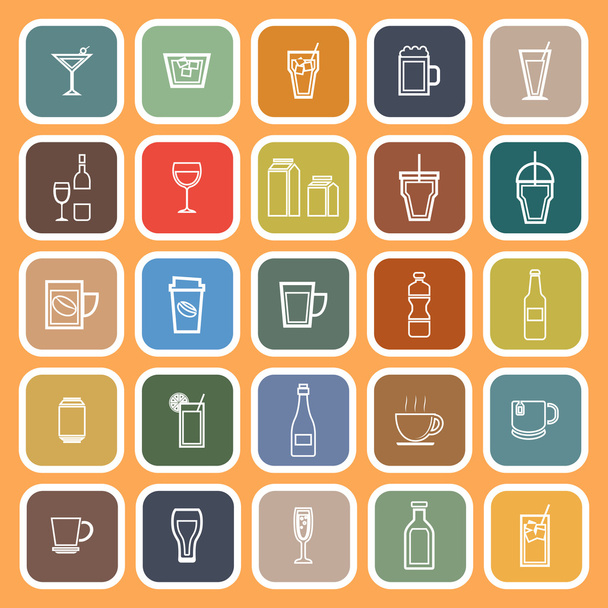 Drink Line flache Symbole auf orangefarbenem Hintergrund - Vektor, Bild