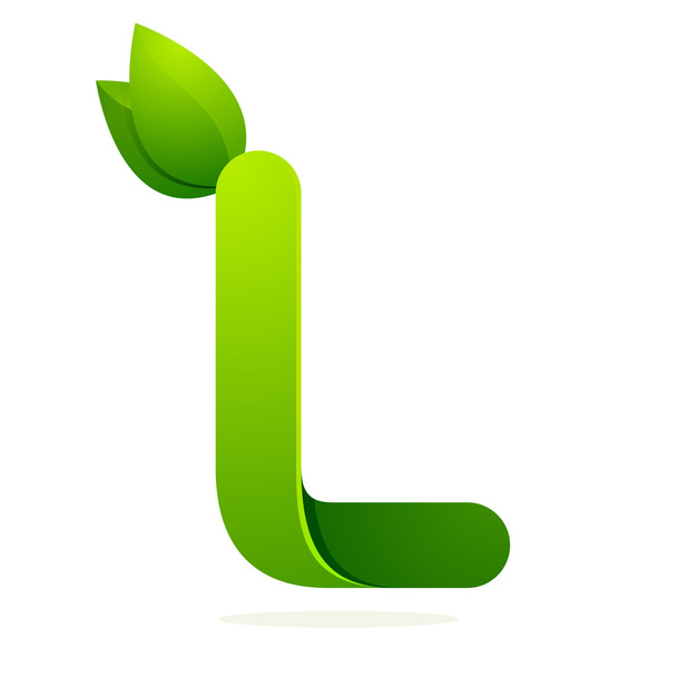 L letter with green leaves - Vector, Image