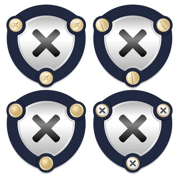 Set of four abstract icons with golden screws and multiplication - Vecteur, image