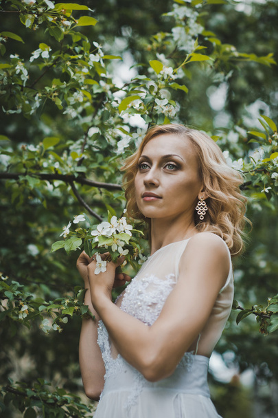 The beautiful girl in a dress among blossoming trees 3141. - Valokuva, kuva