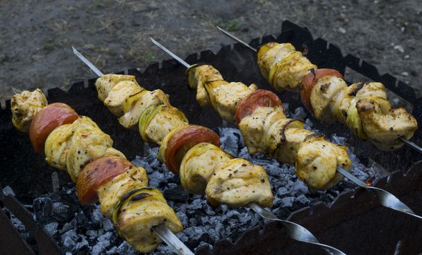 Csirke kebab Barbecue grill nyárs - Fotó, kép