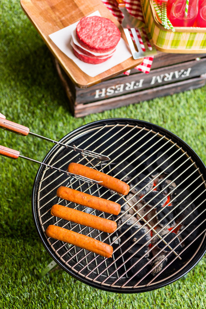 Zomerpicknick met kleine houtskool grill - Foto, afbeelding