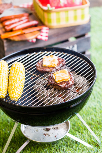 Summer picnic with small charcoal grill - Photo, Image