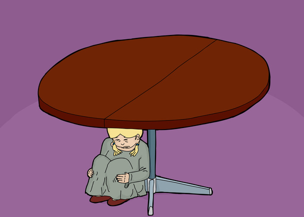 Bang meisje onder tafel - Vector, afbeelding