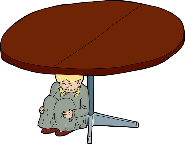 Caricature de fille effrayée sous la table
 - Vecteur, image