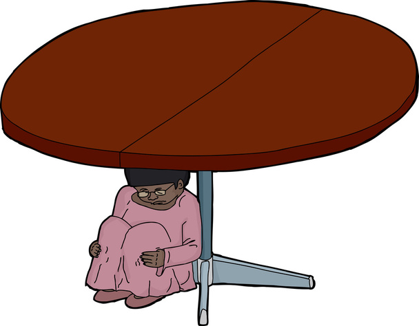 Chica escondida debajo de una mesa
 - Vector, imagen
