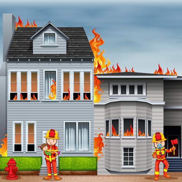火災と消防士 - ベクター画像