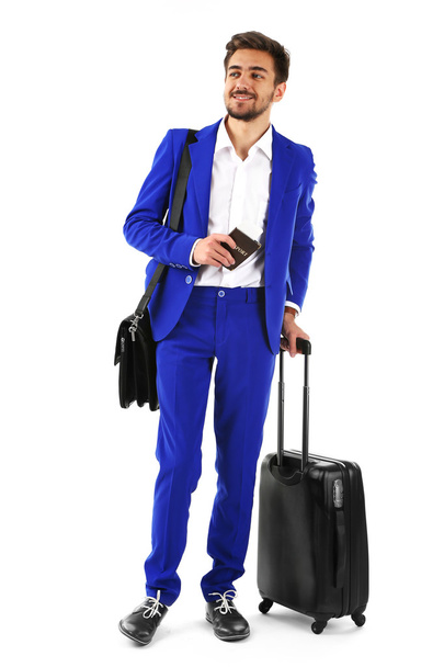 Business man with suitcase isolated on white - Valokuva, kuva