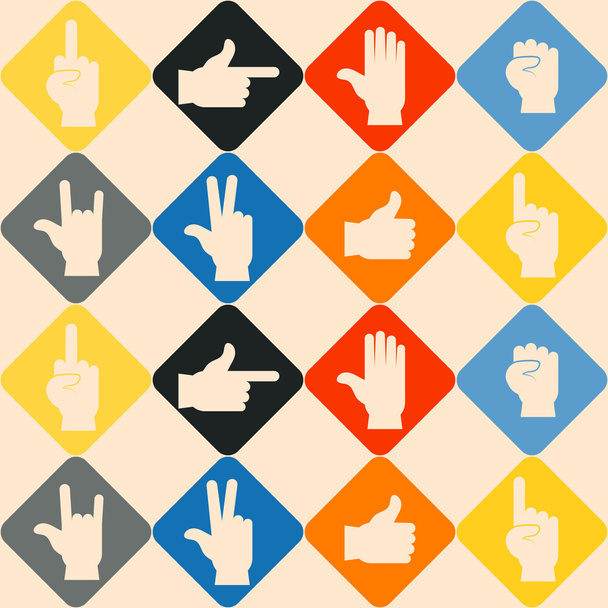 Seamless background with hands and finger icons - Vector, Image