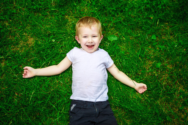 Portrait of a happy little boy in the park - Foto, imagen
