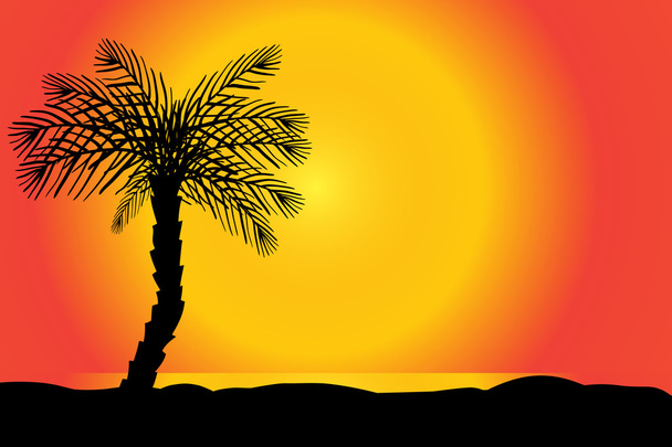 palm silhouette on beach. - ベクター画像