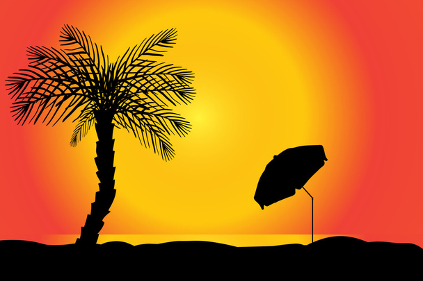silhouet van Palm en paraplu - Vector, afbeelding
