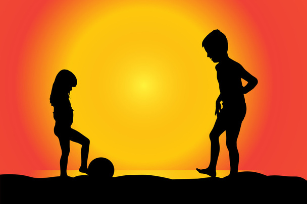 Silhouette of children on a beach - Vector, Image