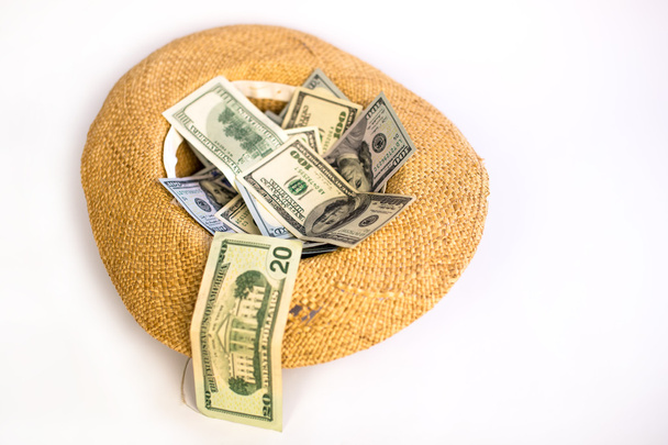 stro hoed met dollars - Foto, afbeelding