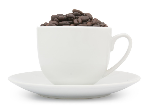 分離されたカップでコーヒー豆  - 写真・画像