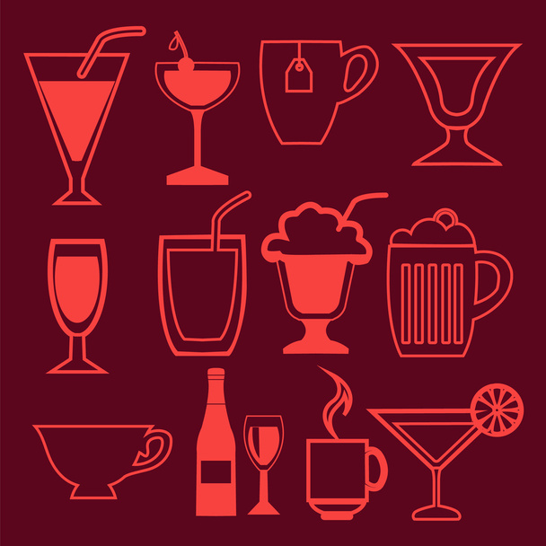 bar and drinks icons set in linear style - Wektor, obraz