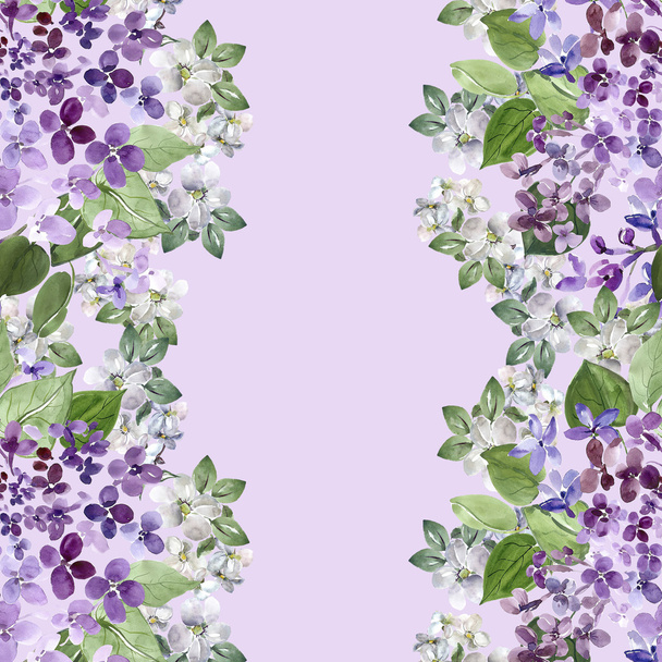 Spring blooming lilac branch and apple blossom pattern - Фото, изображение