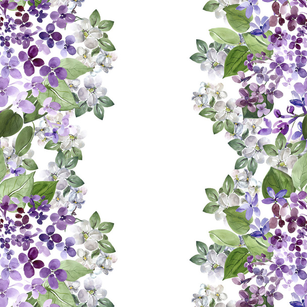 Spring blooming lilac branch and apple blossom pattern - Foto, Imagem