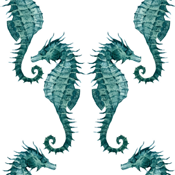 Watercolor seahorse pattern - Wektor, obraz