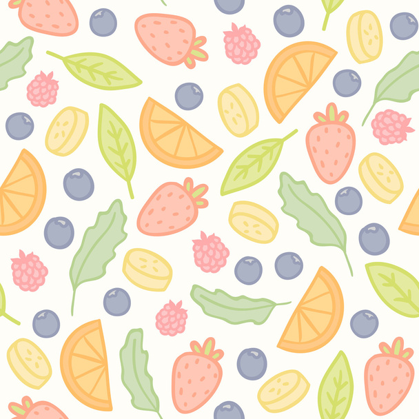 Doodle fruits and berries seamless pattern - Vector, imagen
