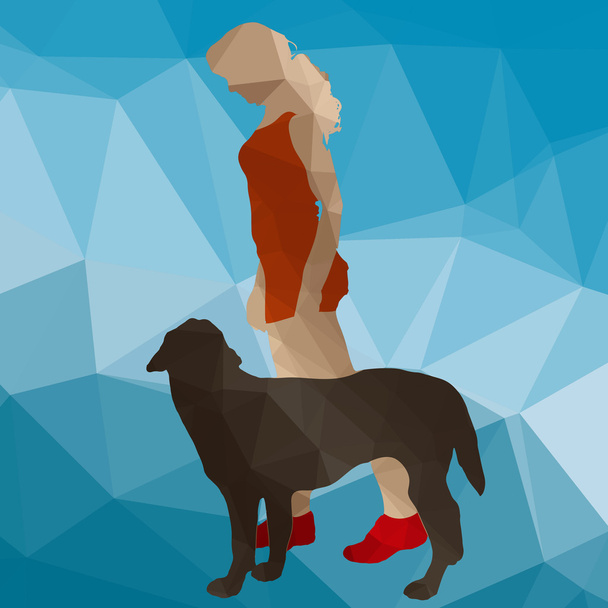 Low poly silhouette dog training - Vector, Image