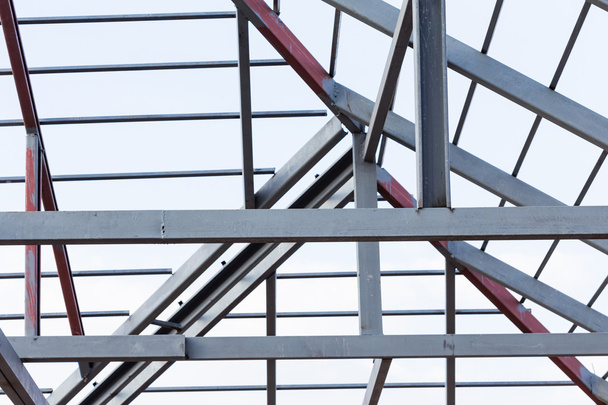 Steel beams roof truss residential building construction - Photo, Image