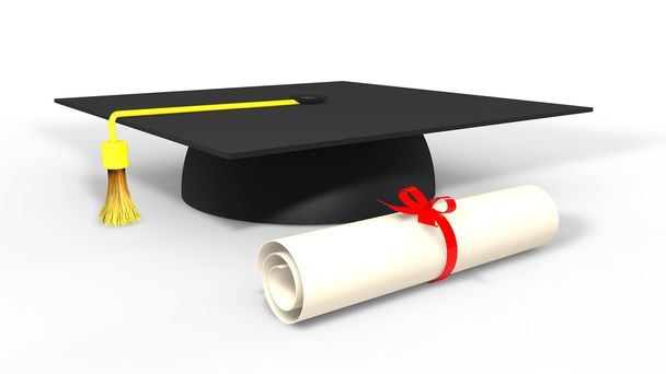 3d graduation cap and degree - Foto, afbeelding