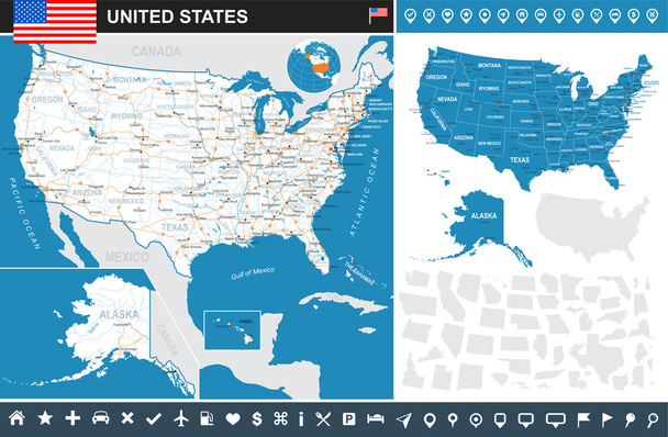 Verenigde Staten (Usa) - infographic kaart - illustratie. - Vector, afbeelding