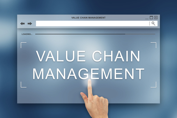 ウェブサイトの価値チェーン管理ボタンをハンドプレス - 写真・画像