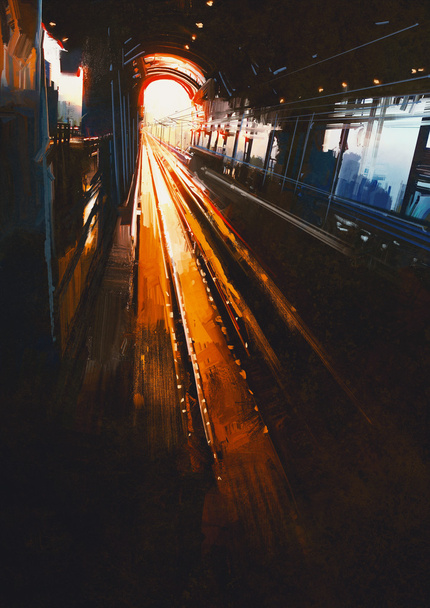 ж / д вокзал с закатом - Фото, изображение