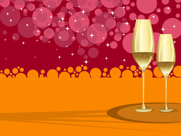 Two wine glass on red & yellow color circle background for party - Vector, Imagen
