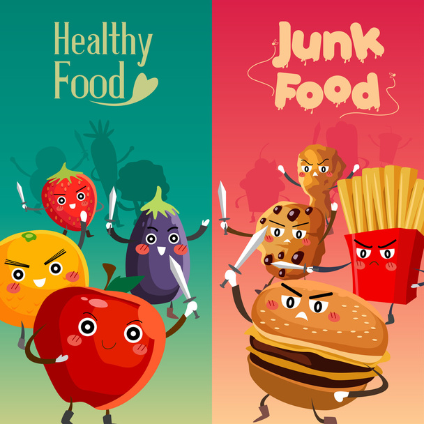 Zdravé potraviny Versus nezdravé jídlo - Vektor, obrázek