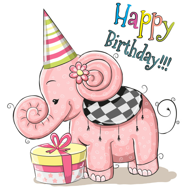 Elephant with gift - Vector, Image