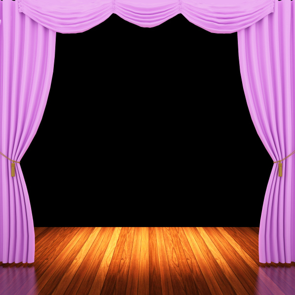 Escenario con cortinas rosadas y foco
. - Foto, Imagen