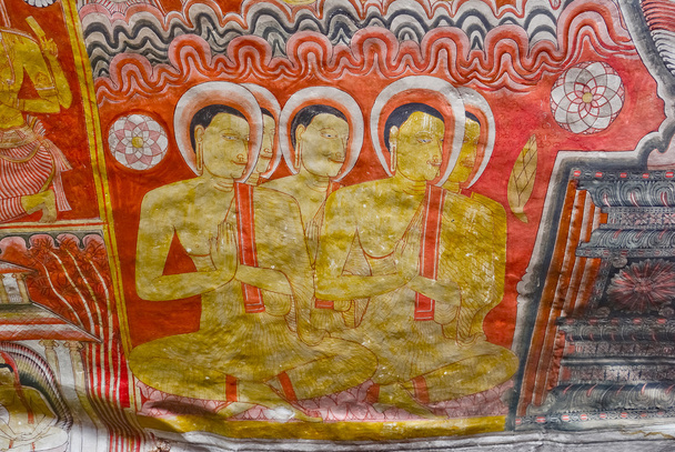 Falfestmények és Buddha szobrok, Dambulla barlang Golden Temple - Fotó, kép
