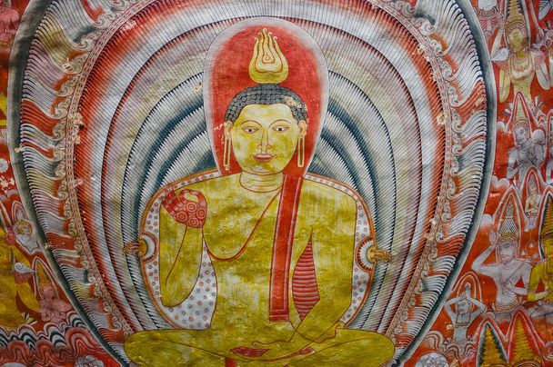 Wall Paintings And Buddha Statues At Dambulla Cave Golden Temple - Foto, immagini