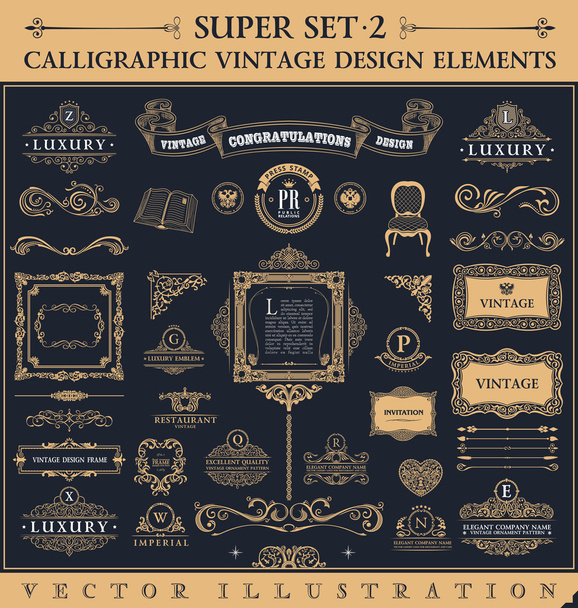 Calligraphic vintage elements. Vector baroque set. Design icons - Vector, Imagen