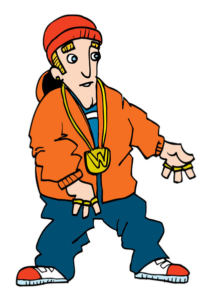 kreslený dospívající bílý rapper - Vektor, obrázek