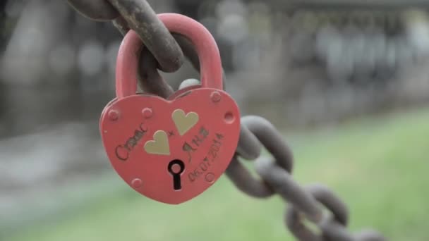 Αγάπη κλειδαριές τοποθετημένα σε γέφυρα - Πλάνα, βίντεο