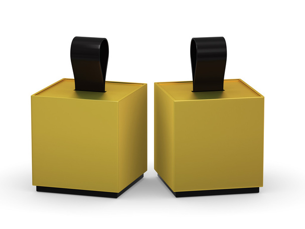 Gouden doos verpakking met lint verwerken, uitknippad opgenomen - Foto, afbeelding